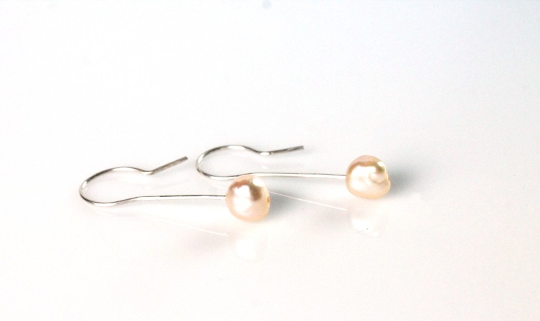 Earrings - silver and salmon freshwater pearls